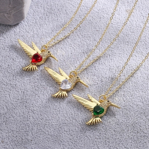 Cute Animal Bird Copper Plating Inlay Zircon Pendant Necklace