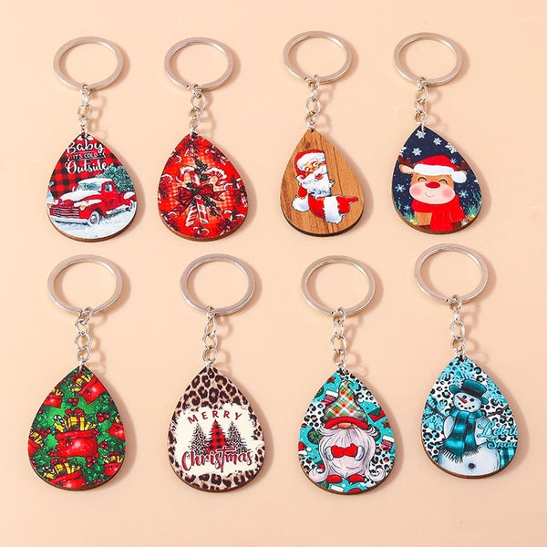 Cute Cartoon Wood Zinc Alloy Christmas Bag Pendant Keychain