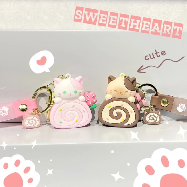 Cute Cat Cake PVC Unisex Keychain