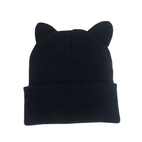 Cute Cat Ears Knitted Wool Hat Women's Korean-style Trendy Cat Ears Pullover Warm Casual Hat Cold Hat