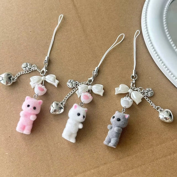 Cute Cat Flocking Mobile Phone Chain