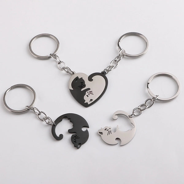 Cute Cat Metal Couple Bag Pendant Keychain