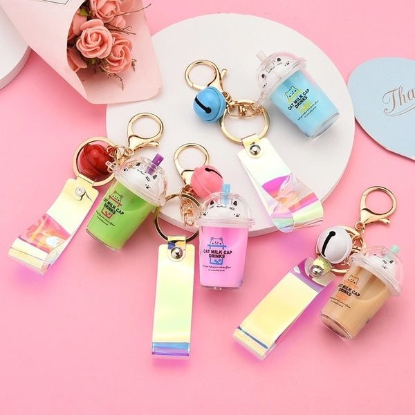 Cute Cat Pearl Milk Tea Cup Keychain