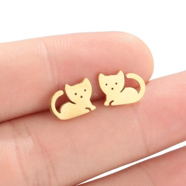 Cute Cat Stainless Steel Plating Ear Studs 1 Pair