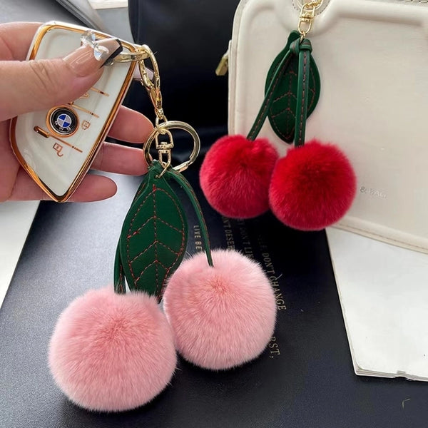 Cute Cherry Real Rex Rabbit Hair Bag Pendant Keychain