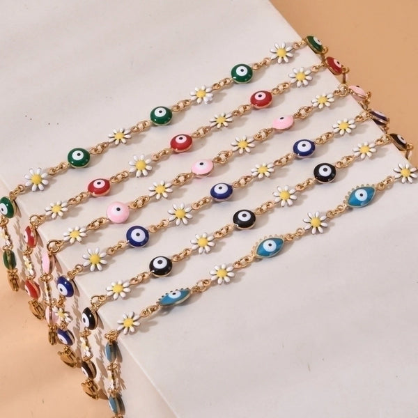 Cute Devil's Eye Flower Stainless Steel Enamel Bracelets