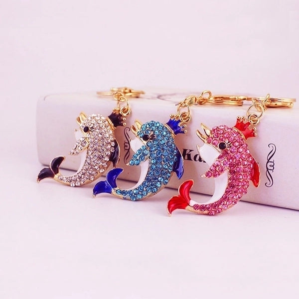 Cute Dolphin Alloy Plating Inlay Rhinestones Women's Bag Pendant Keychain