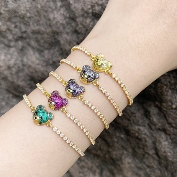 Cute Fashion Minimalist Bear Copper 18k Gold Plated Zircon Bracelets In Bulk