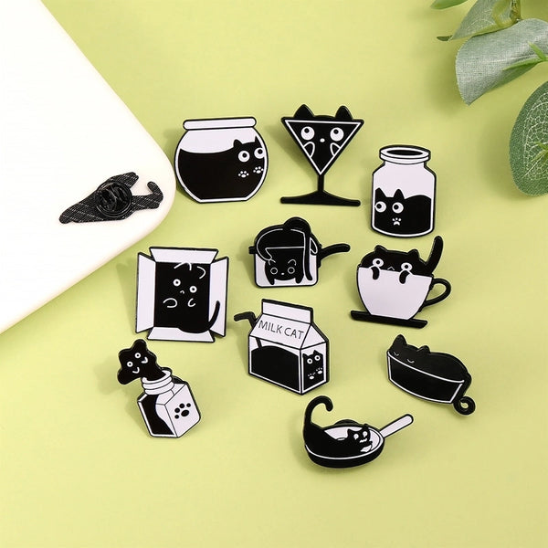 Cute Funny Minimalist Cat Alloy Enamel Unisex Brooches