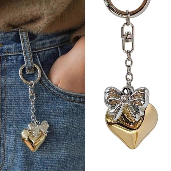 Cute Heart Shape Bow Knot Plastic Women's Keychain