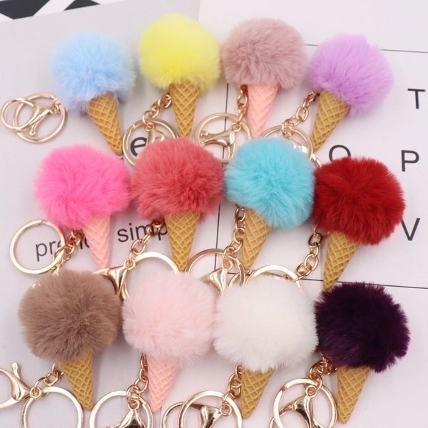 Cute Ice Cream Plush Women's Bag Pendant Keychain