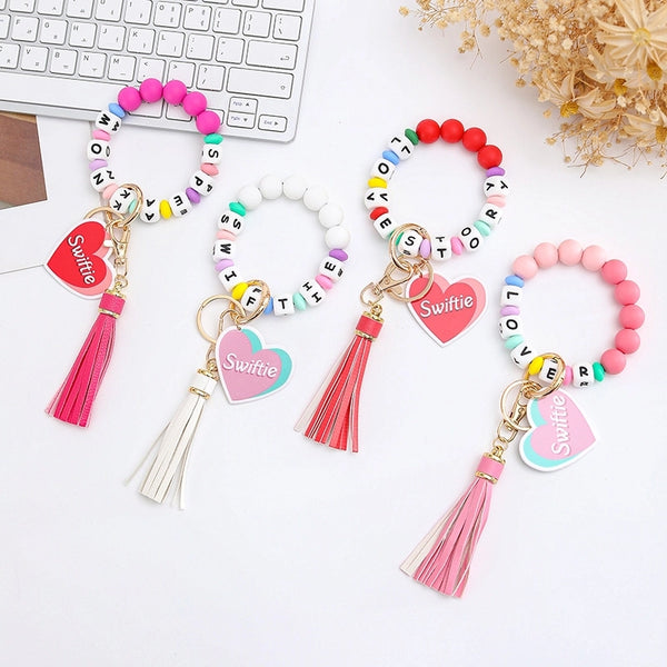 Cute Letter Heart Shape Alloy Silica Gel Bag Pendant Bracelets Keychain