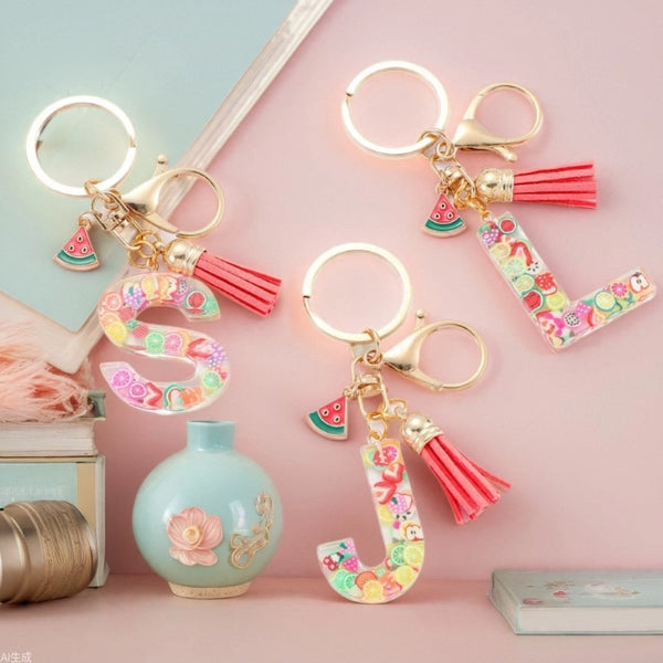 Cute Letter Tassel Watermelon Resin Unisex Keychain