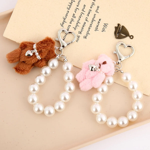 Cute Modern Style Bear Heart Shape Beaded Plush Unisex Bag Pendant Keychain