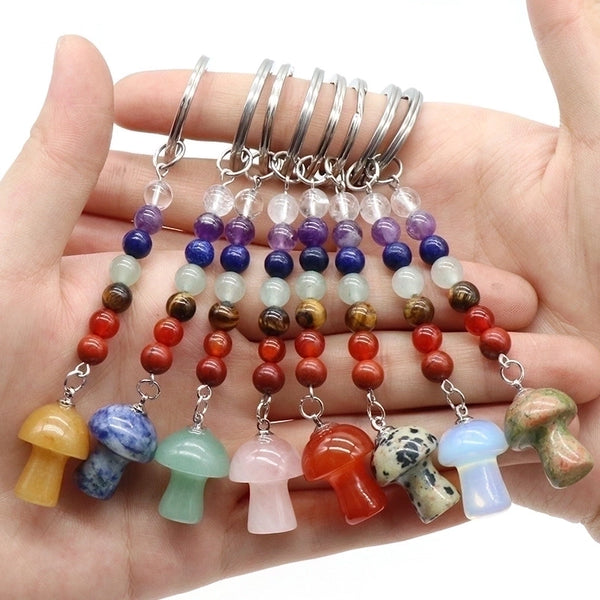 Cute Mushroom Natural Stone Keychain