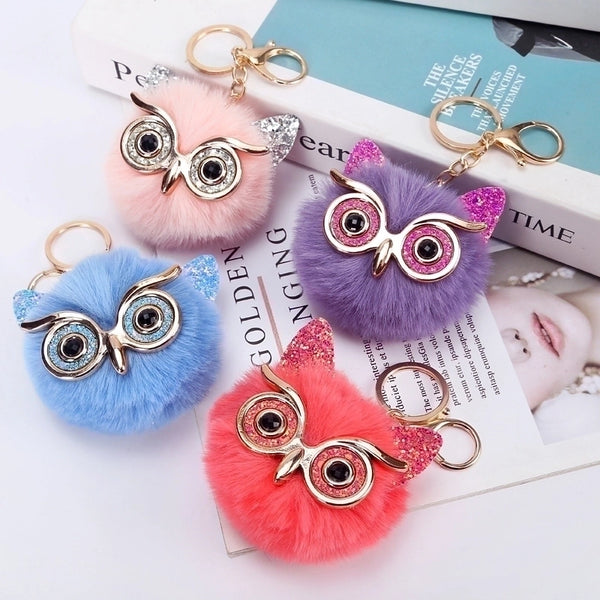 Cute Owl Plush Metal Sequins Rhinestones Bag Pendant Keychain