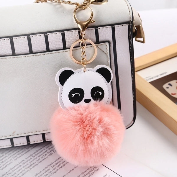 Cute Panda Pu Leather Alloy Plush Plating Bag Pendant Keychain