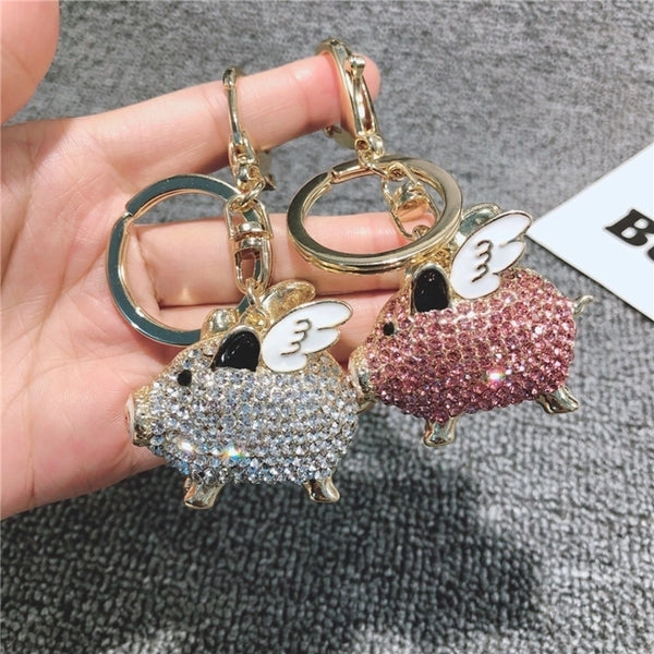 Cute Pig Metal Inlay Rhinestones Unisex Bag Pendant Keychain