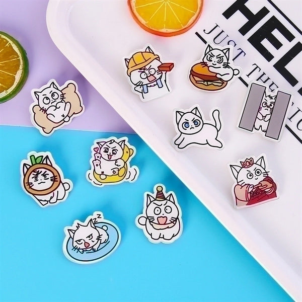 Cute Pin Cartoon Cat Arylic Printing Women's Brooches