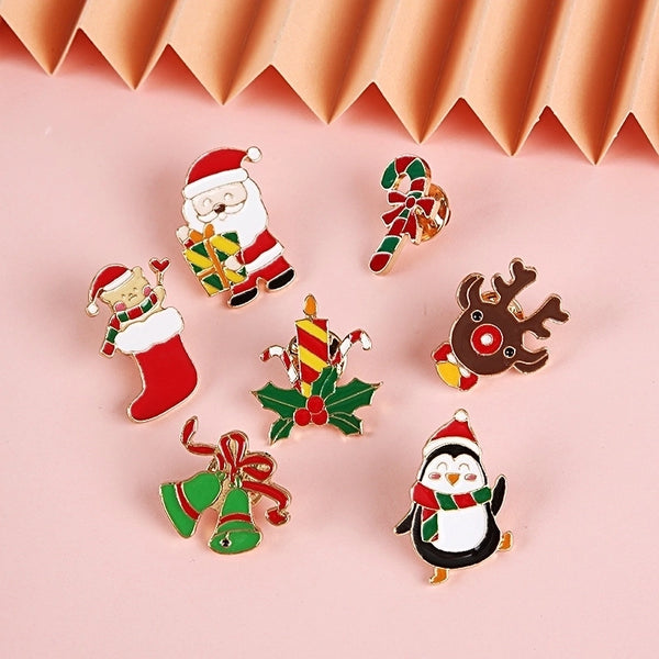 Cute Pin Cartoon Character Santa Claus Elk Zinc Alloy Plating Unisex Brooches