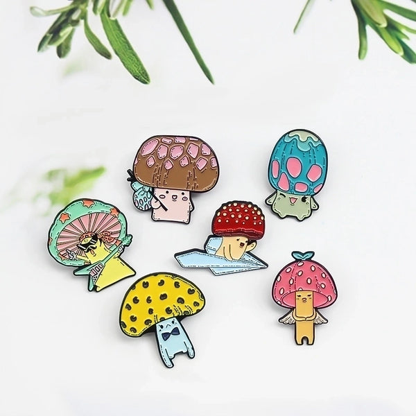 Cute Pin Cartoon Mushroom Alloy Stoving Varnish Unisex Brooches