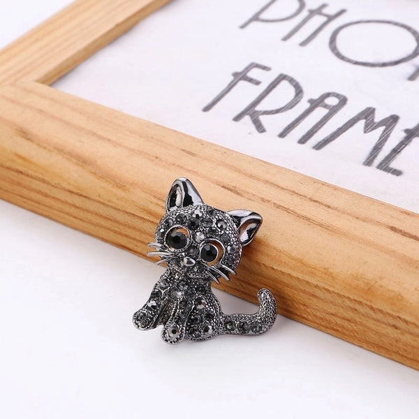 Cute Pin Cat Alloy Plating Inlay Zircon Unisex Brooches