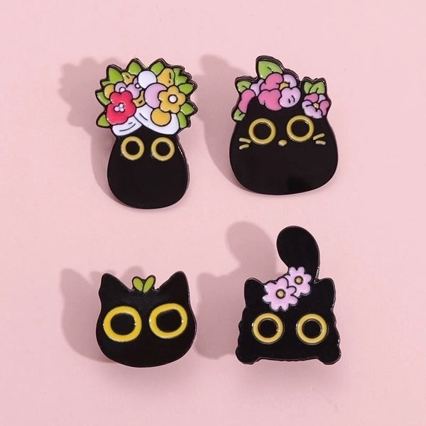 Cute Pin Cat Flower Alloy Stoving Varnish Unisex Brooches