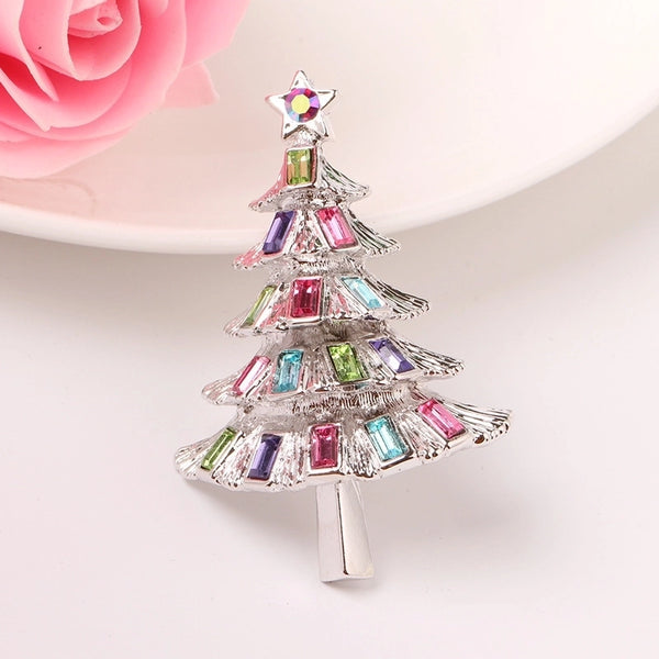 Cute Pin Christmas Tree Alloy Plating Inlay Rhinestones Unisex Brooches