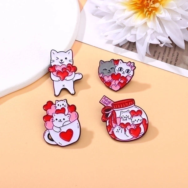 Cute Pin Heart Shape Cat Alloy Enamel Unisex Brooches