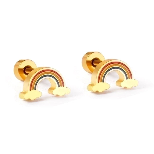 Cute Rainbow Fruit Shell Stainless Steel Ear Studs 1 Pair