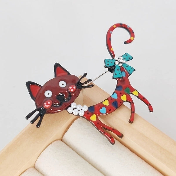 Cute Retro Pin Cat Alloy Enamel Plating Inlay Zircon Women's Brooches