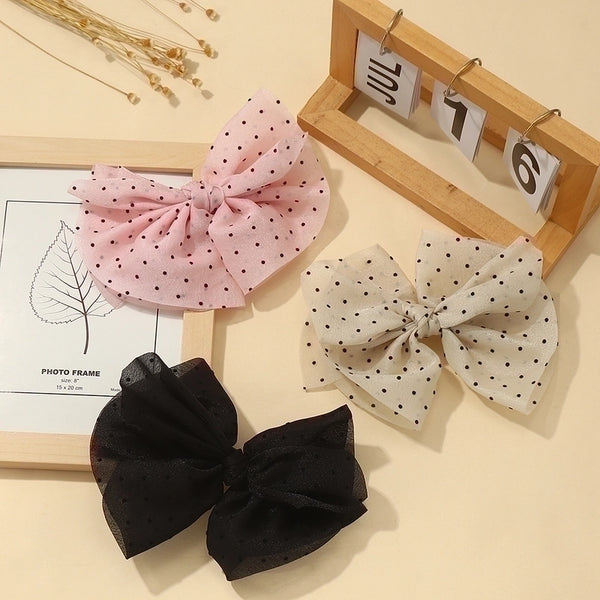 Cute Round Dots Bow Knot Cloth Hair Clip