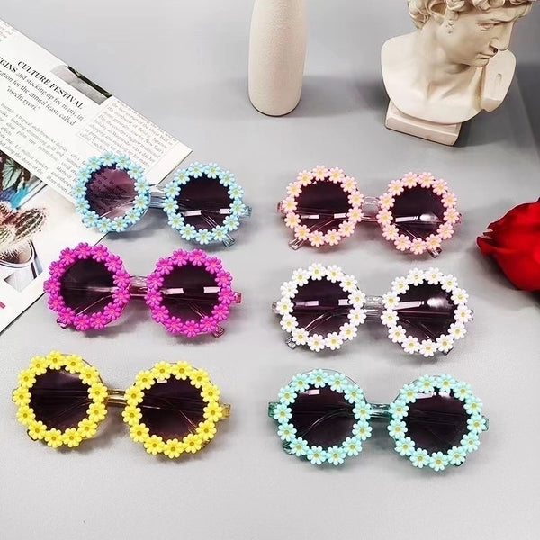 Cute Simple Style Flower Ac Special-shaped Mirror Full Frame Kids Sunglasses