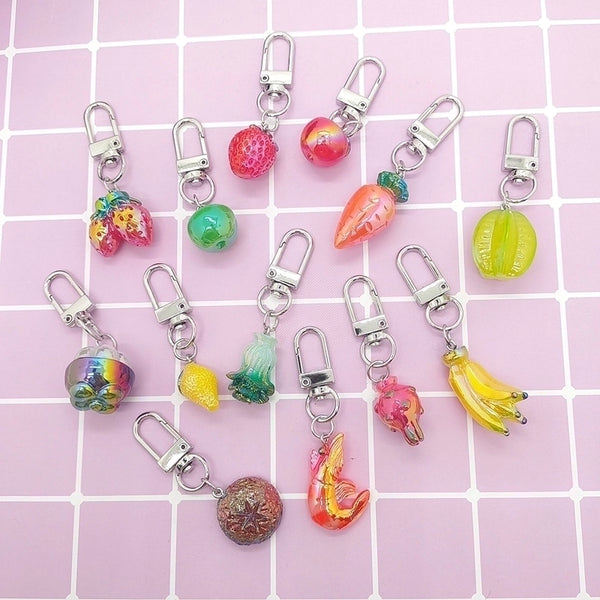 Cute Minimalist Fruit Shrimp Resin Bag Pendant Keychain