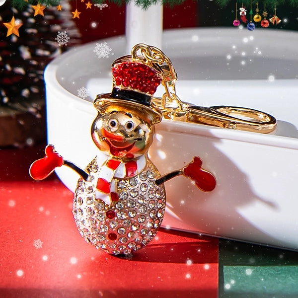 Cute Snowman Alloy Enamel Rhinestones Unisex Bag Pendant Keychain 1 Piece