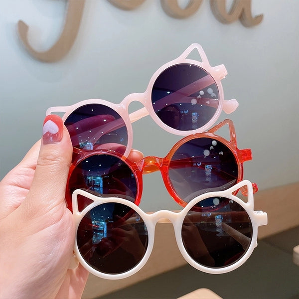 Cute Solid Color Cat Eye Full Frame Kids Sunglasses