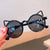 Cute Solid Color Cat Eye Full Frame Kids Sunglasses