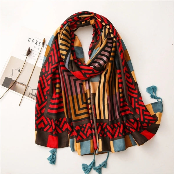 Cute Starry Geometric Cartoon Cotton And Linen Oversized Scarf