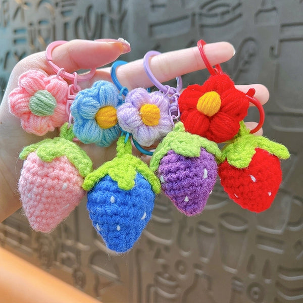 Cute Strawberry Yarn Women's Keychain