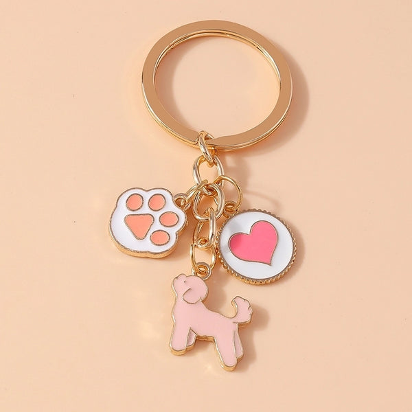 Cute Sweet Dog Paw Print Heart Shape Alloy Keychain