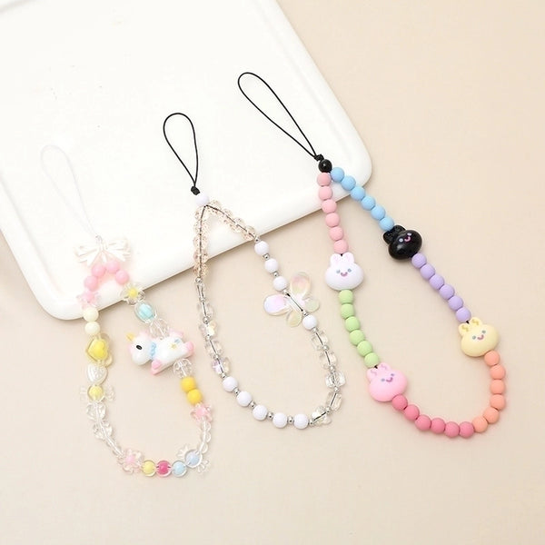 Cute Sweet Rabbit Butterfly Beaded Mobile Phone Chain Keychain