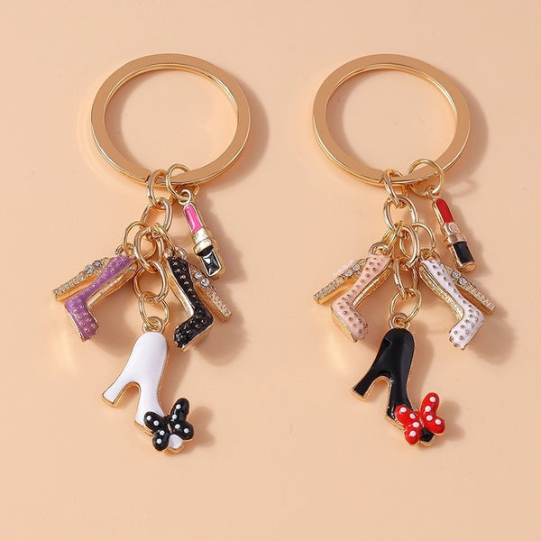 Cute Sweet Shiny Lipstick Butterfly High Heel Alloy Keychain