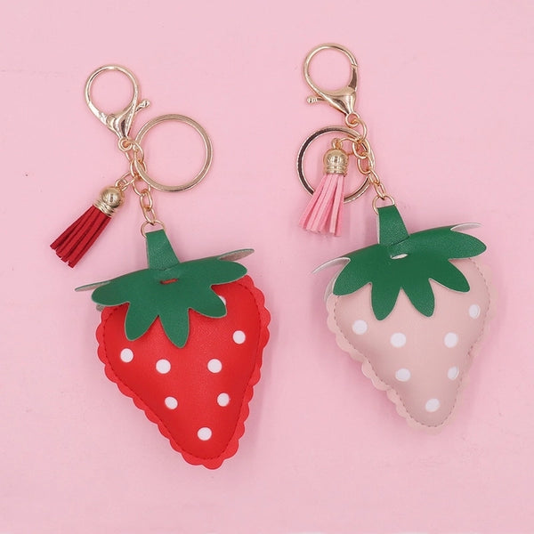 Cute Sweet Strawberry Imitate Rex Rabbit Fur Alloy Women's Keychain