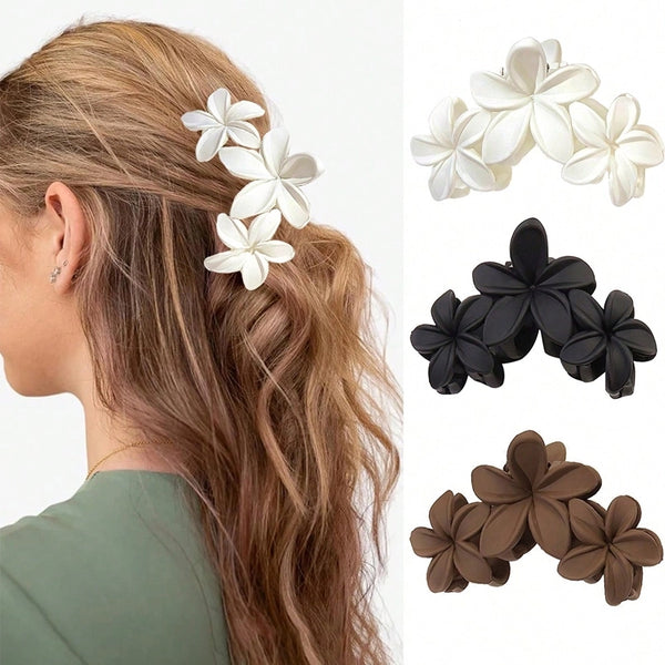 Design Frosted Artificial Flowers Hair Styling Clip  Three Flowers Hair Claw Back Head Hair Volume Multi-Plate Hair Clip