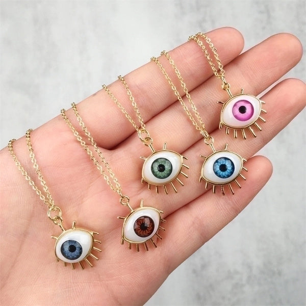 Devil's Eye Plastic Resin Pendant Copper Necklace Wholesale