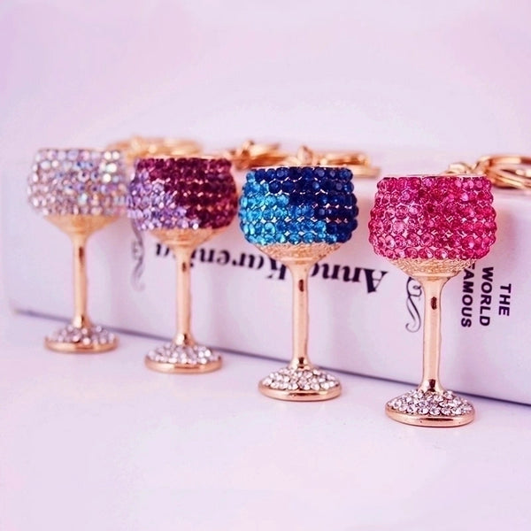 Diamond Crystal Wine Glass Car Keychain