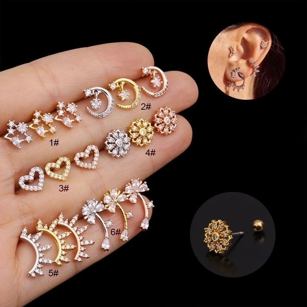 Ear Cartilage Rings & Studs Ethnic Style Geometric 316L Stainless Steel  Copper Inlaid Zircon