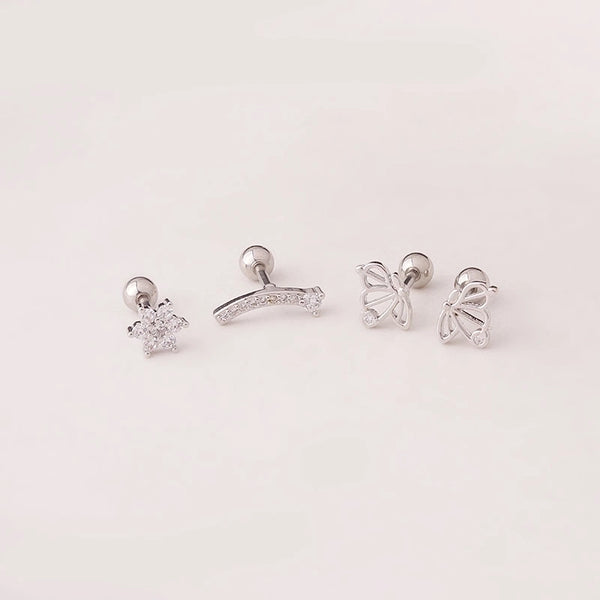 Ear Cartilage Rings & Studs Fashion Flowers Butterfly 316L Stainless Steel  Copper Plating Inlay Zircon