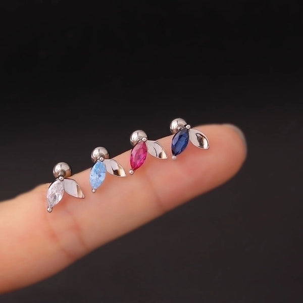 Ear Cartilage Rings & Studs Fashion Leaf 316L Stainless Steel  Copper Plating Inlay Zircon