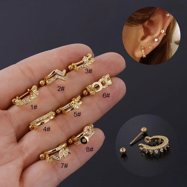 Ear Cartilage Rings & Studs Geometric Copper Plating Artificial Gemstones